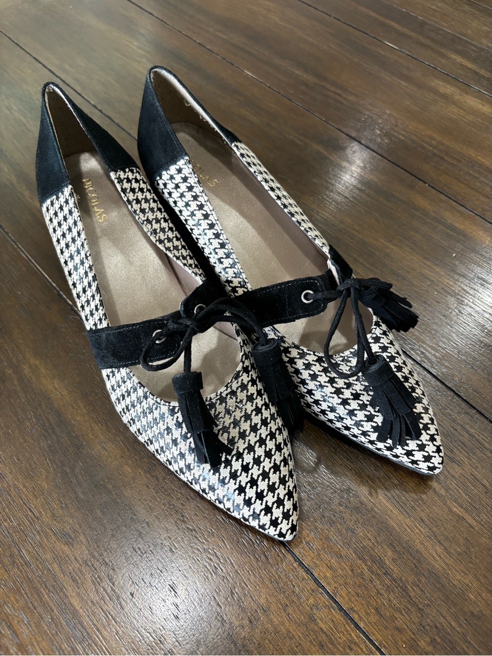Nicolas Made in Spain Houndstooth Tassel Mary Jane Heels EU 40